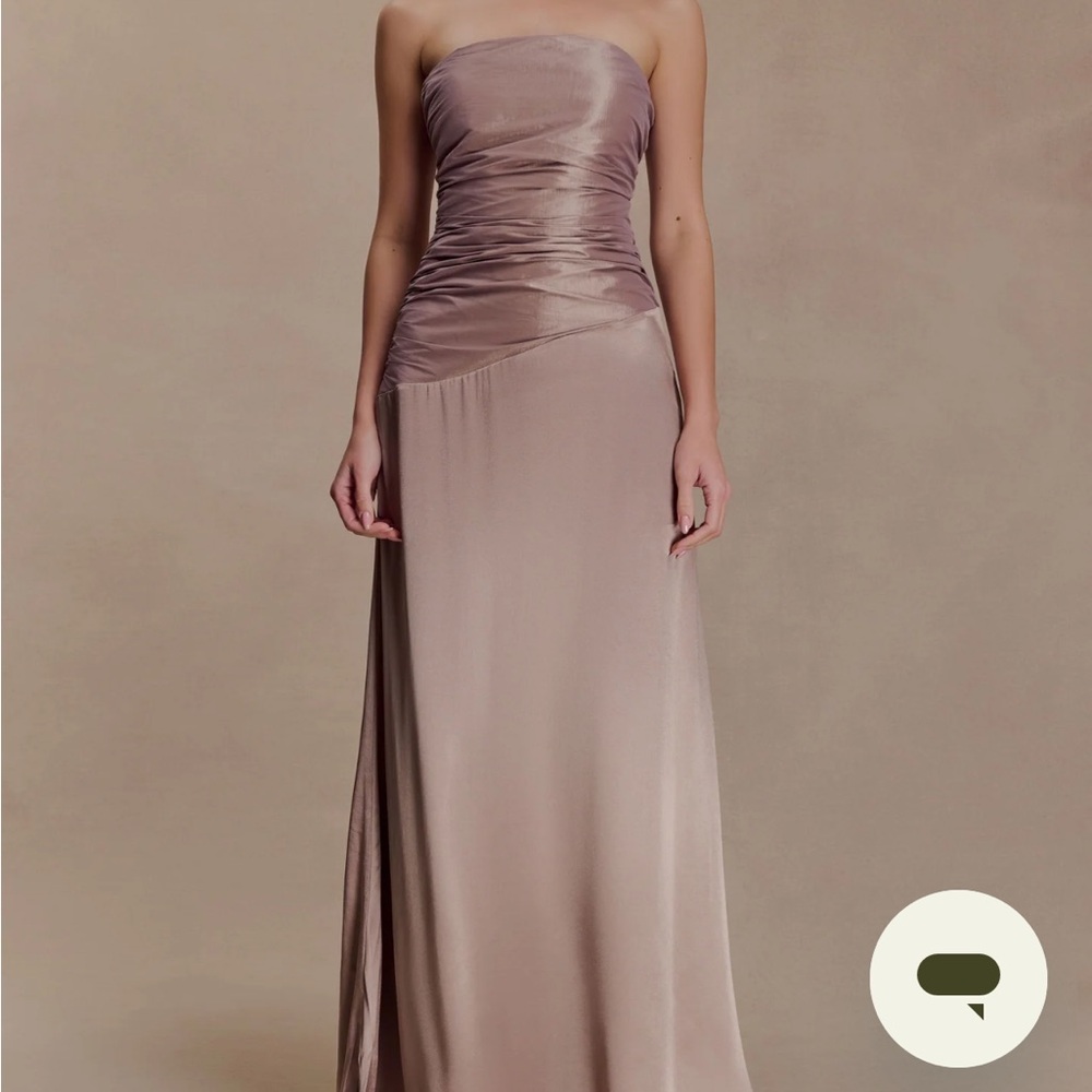 Meshki Serena Strapless Tafetta Maxi Dress in Bronze Taupe